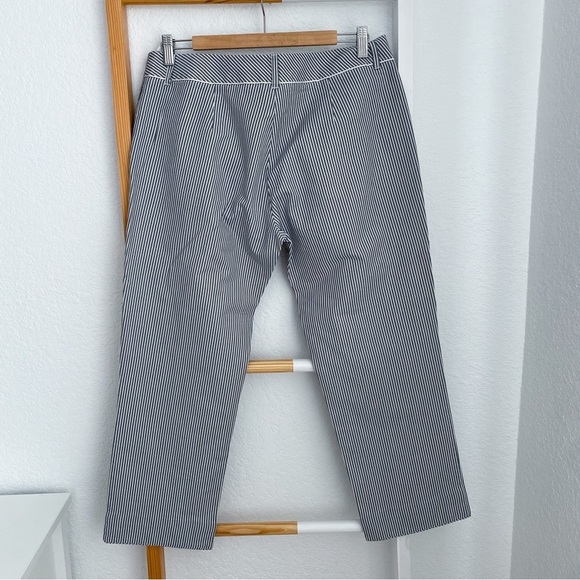 MaxMara Stripe Straight Leg Pants Trousers Silk Cotton Blend Crop Cream Blue - Picture 2 of 14